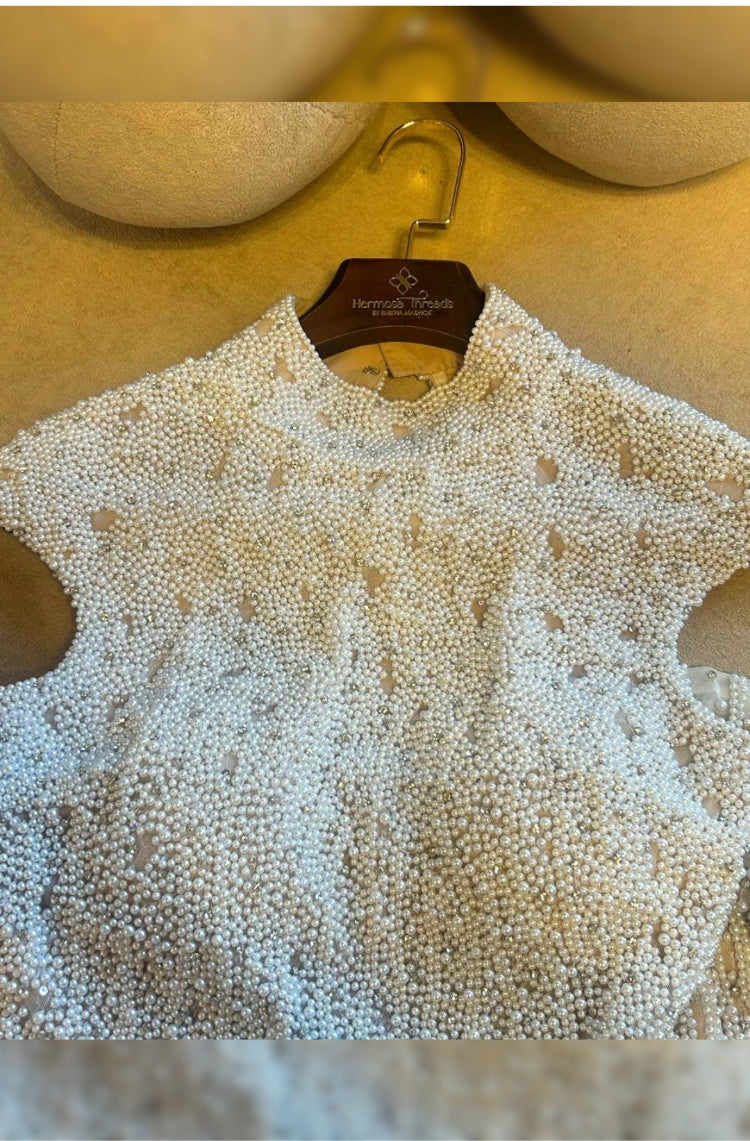 Ivory Hand-Beaded Cocktail Dress