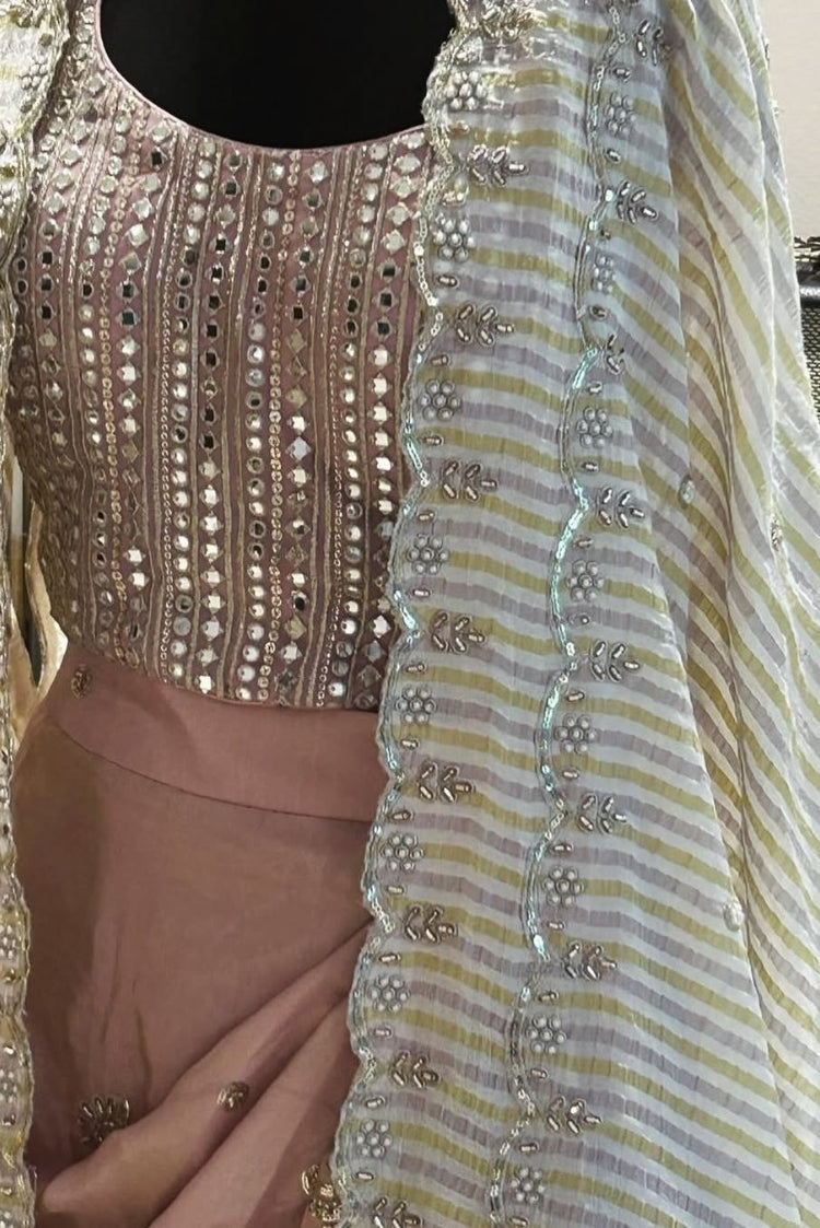 Bronze Embellished Blouse with Draped Saree Set