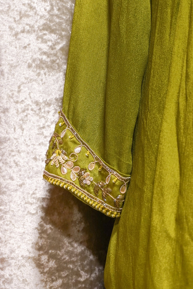 Lime Green Zardosi Embroidered Anarkali Kurta