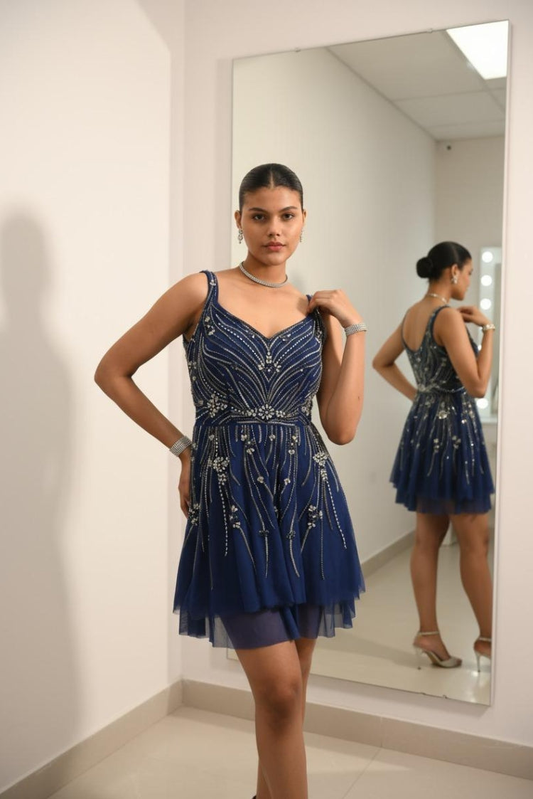 Midnight Blue Embellished Short Dress