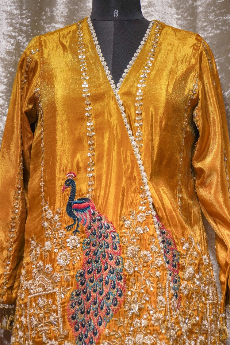 Mustard Peacock Embroidered Kurta Set