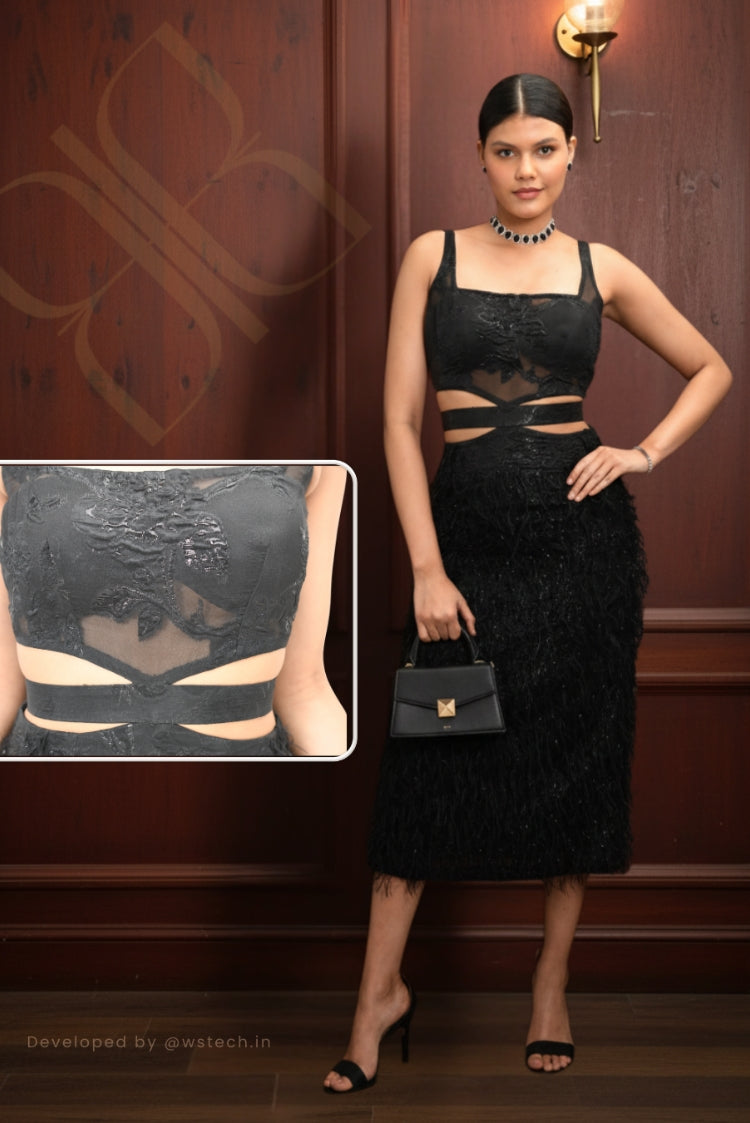 Black Feather Fringe Party Dress