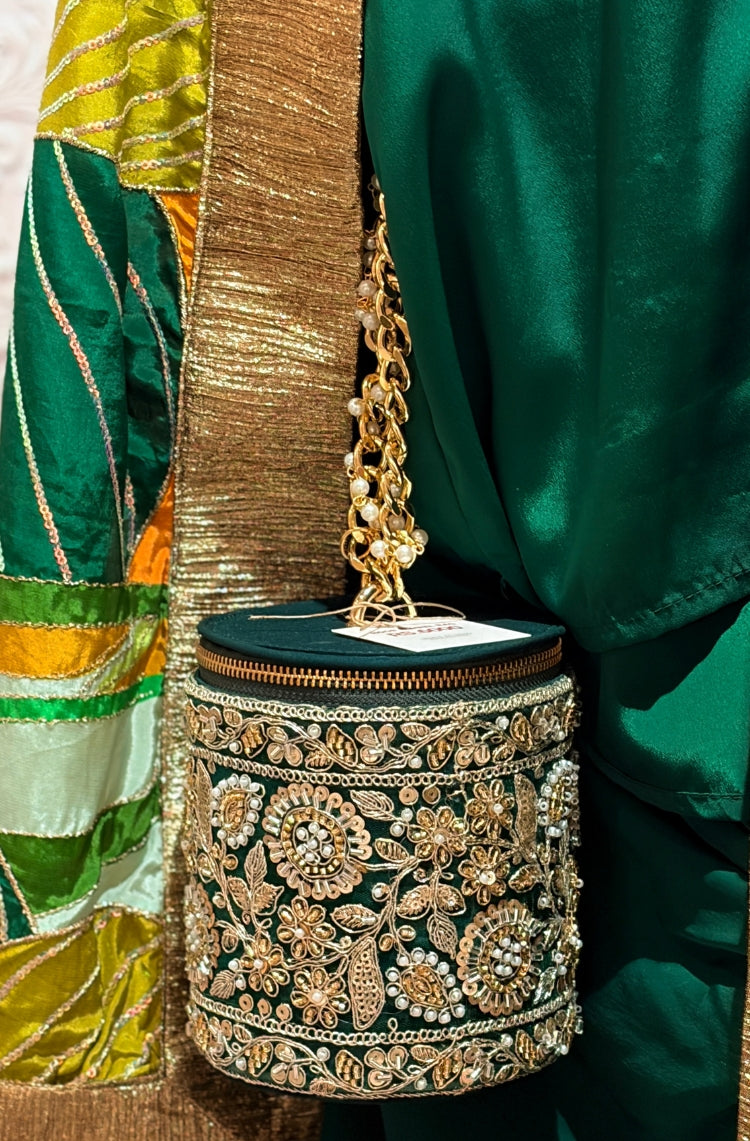 Emerald Printed Drape Set with Metallic Border