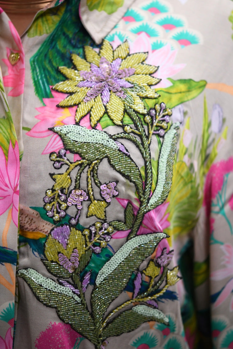 Beige Multi-Colour Floral Printed Shirt