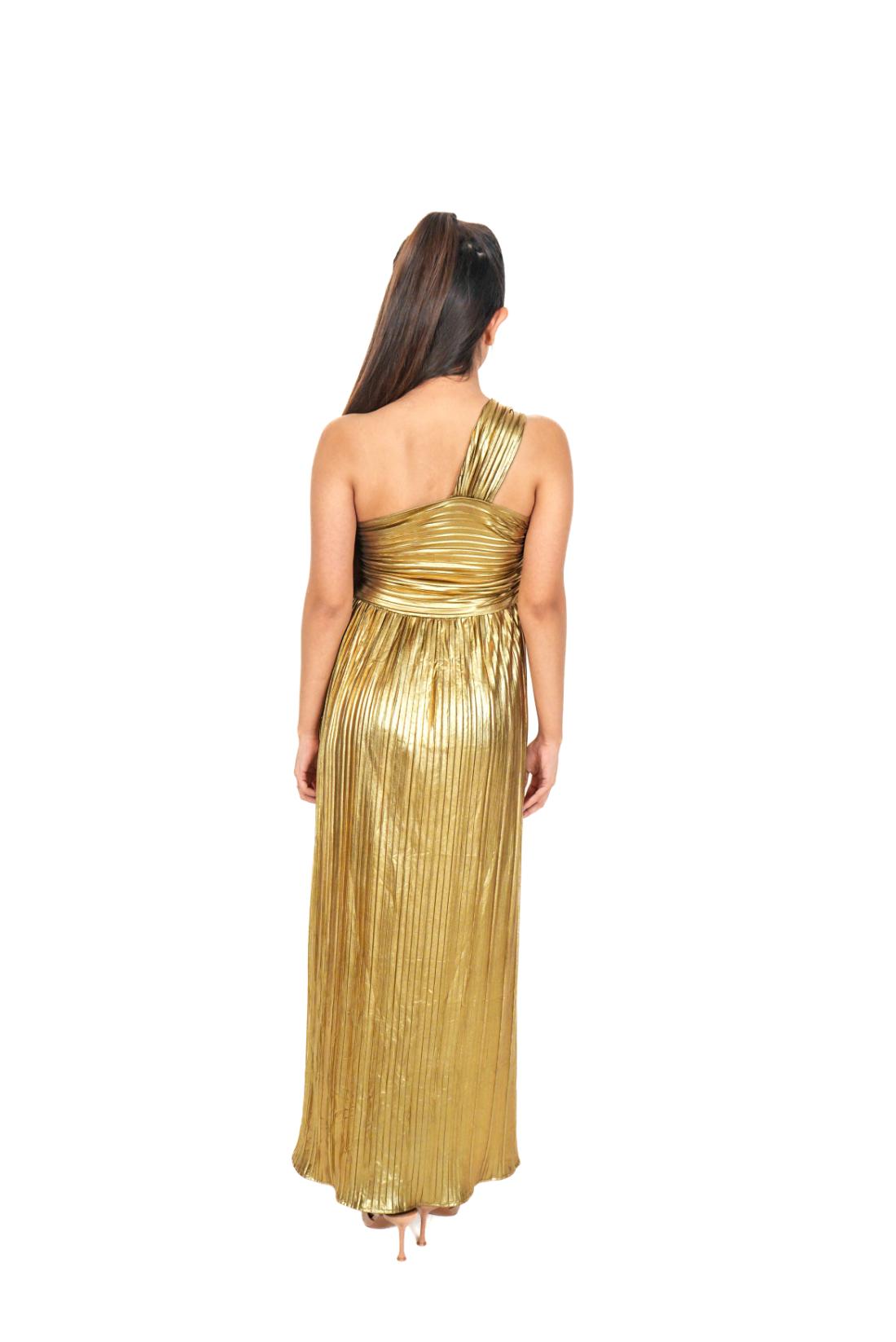 Golden pleated dress with slit on one side HermosaThreads Golden pleated dress with slit on one side HermosaThreads
