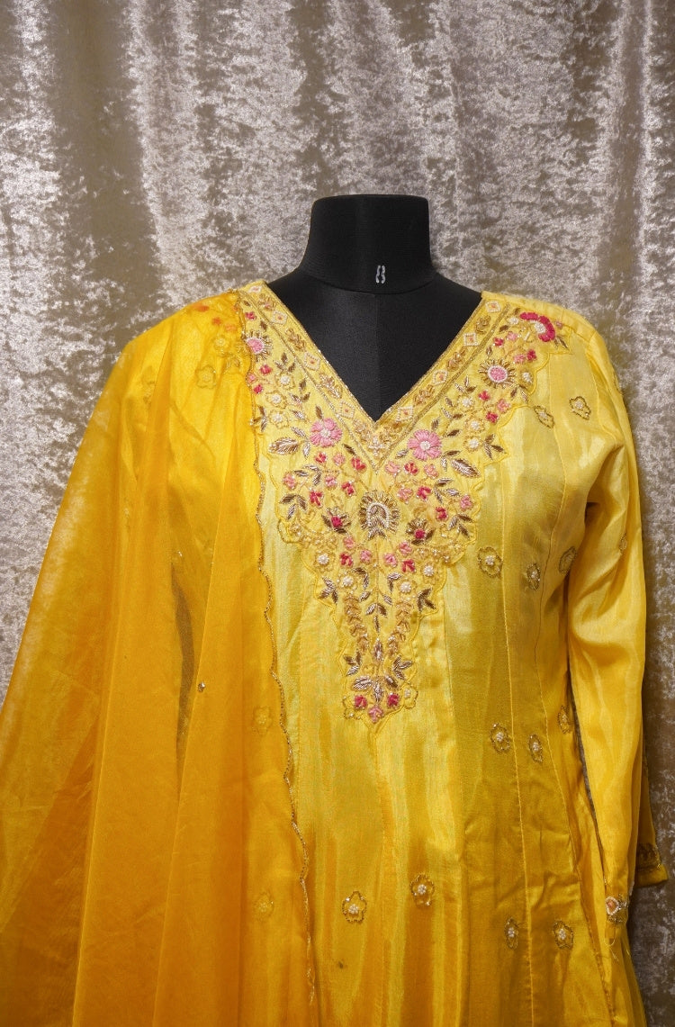 Mustard Yellow Embroidered Kurta Set with Dupatta