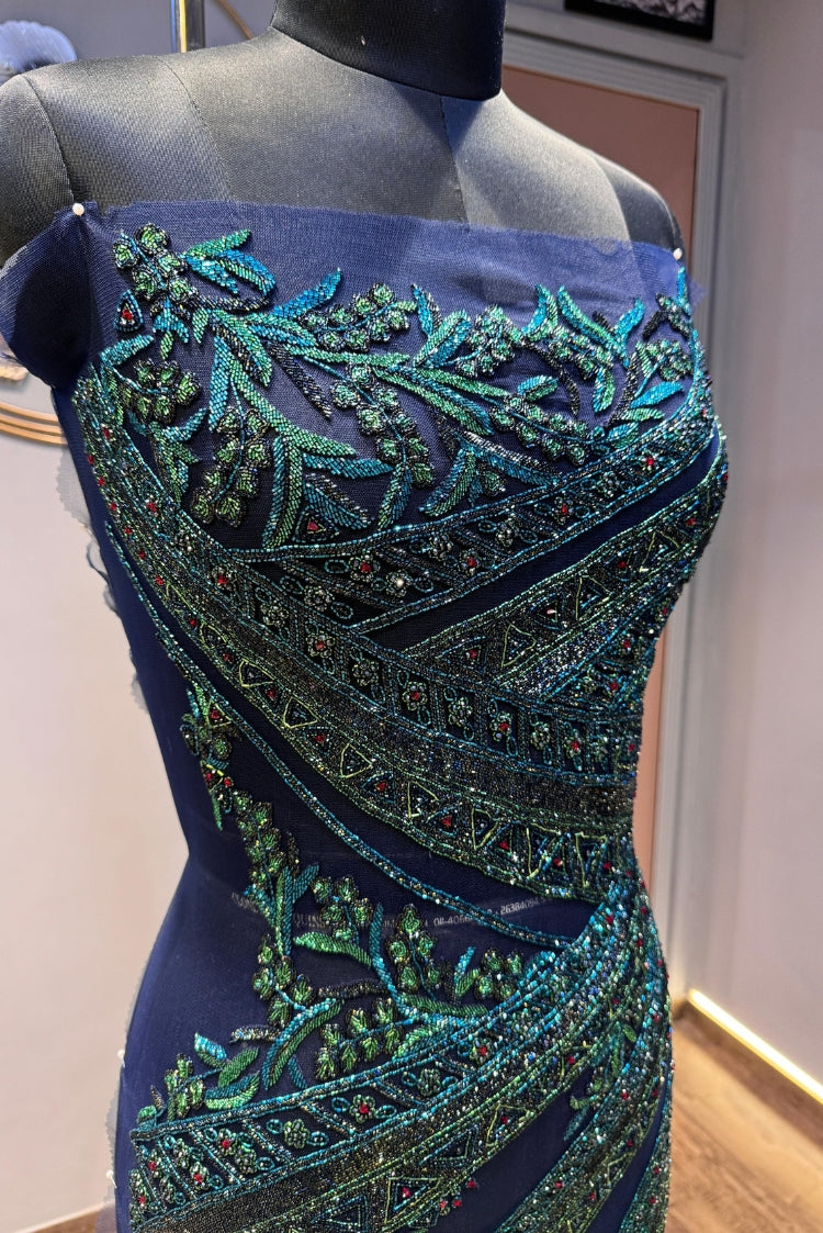 Peacock Embellished Couture Bodycon Dress