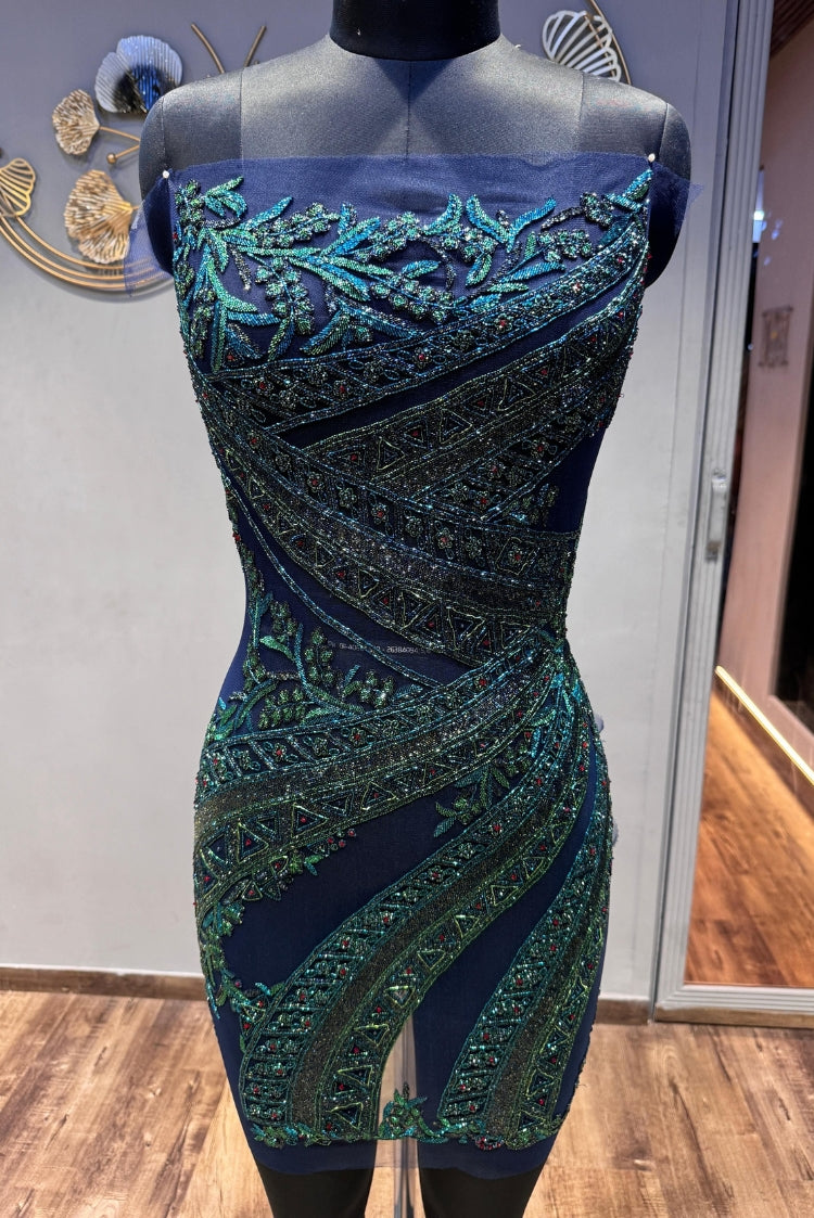 Peacock Embellished Couture Bodycon Dress