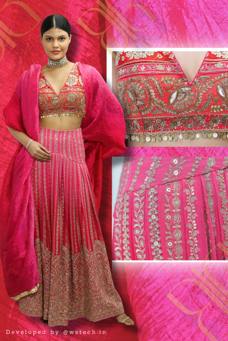 Rani Pink Zari Embroidered Lehenga Set