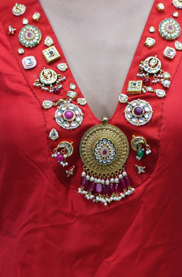 Red Kurta Set with Printed Dupatta
